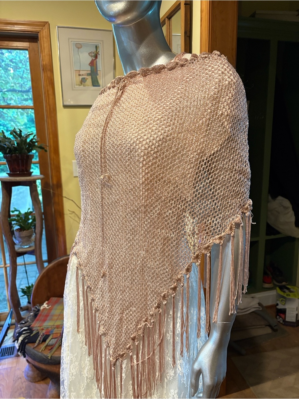 Light Blush vintage Collection XIiX Knit Fringe Poncho